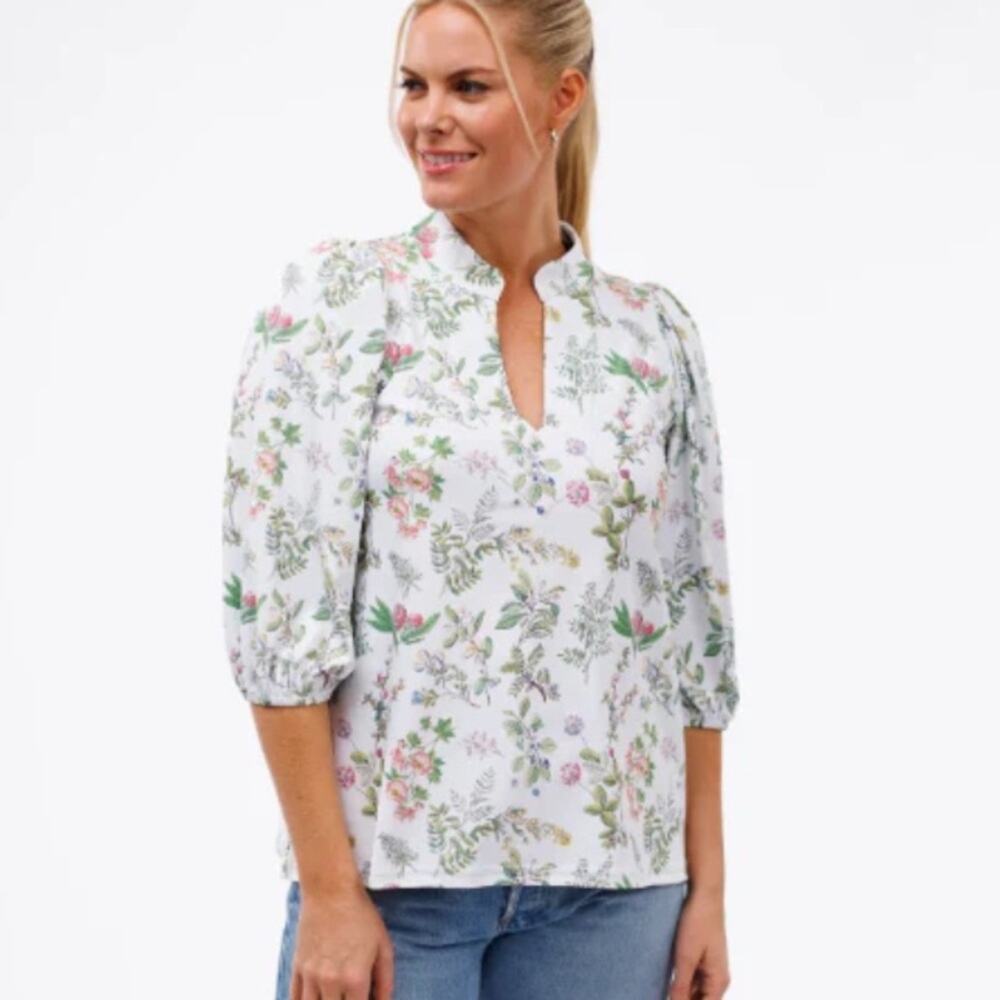 Smith & Quinn Eliza Top Botanical Print White Green size XL